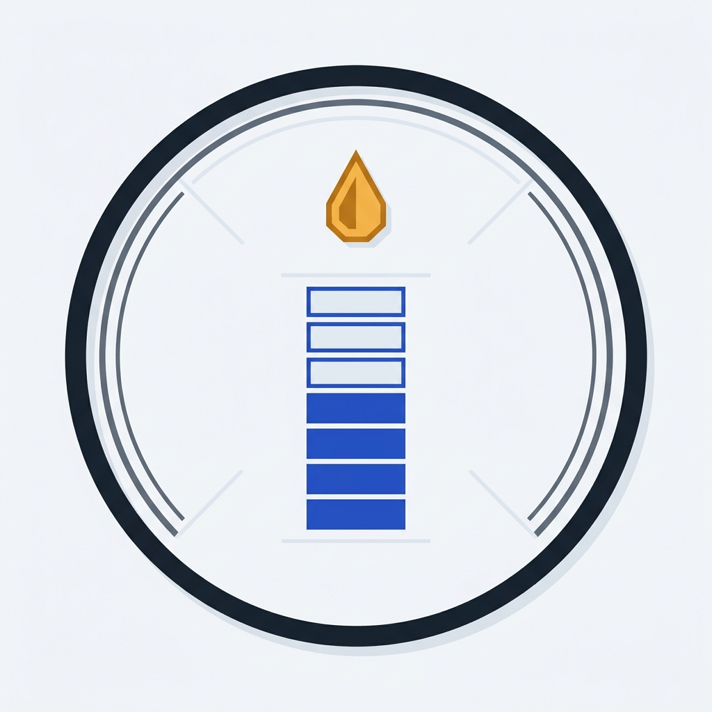 Minimalist 2D vector dashboard close up showing an electronic oil level readout as an amber droplet with segmented bars in graphite and cobalt colors, how to check engine oil level