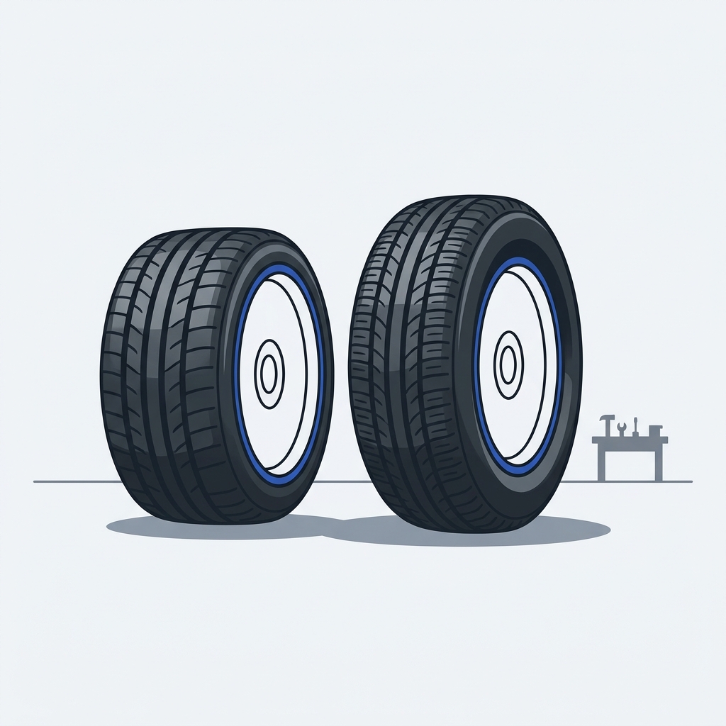 2D vector of two car tires side by side showing different aspect ratios low profile and taller profile on Chalk background what does 70 mean on a tire